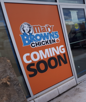 Mary Browns sign saying coming soon