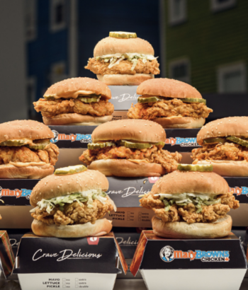 Marketing display of chicken sandwiches